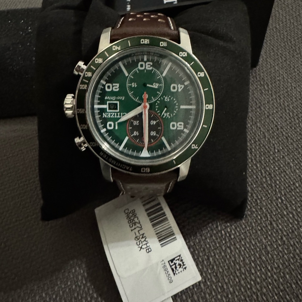 Citizen Men's Watch - Green Dial with Brown Strap